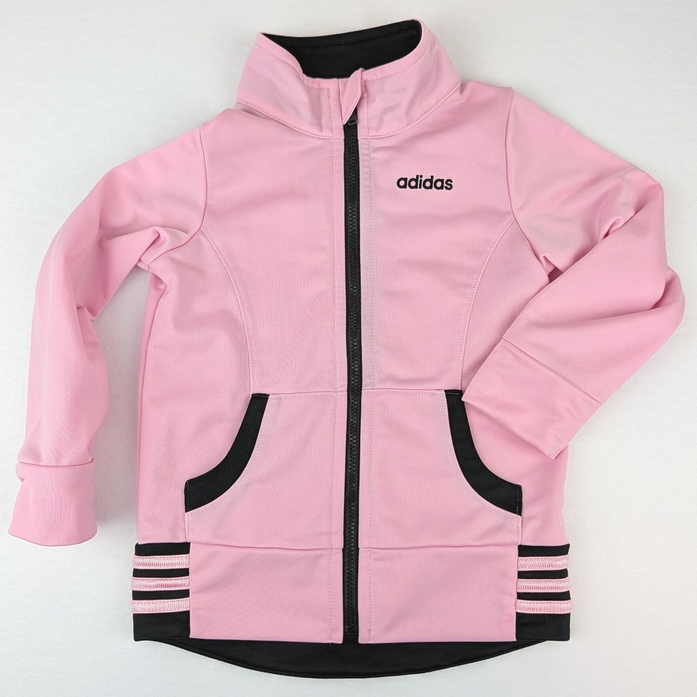 Adidas Track Jacket Pink Black Three Stripe Sporty Kids 24mo